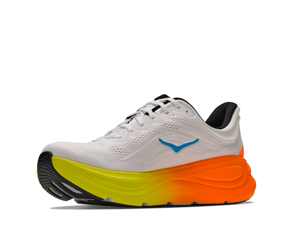 HOKA Men's Bondi 9 - WHITE / NEON TANGERINE