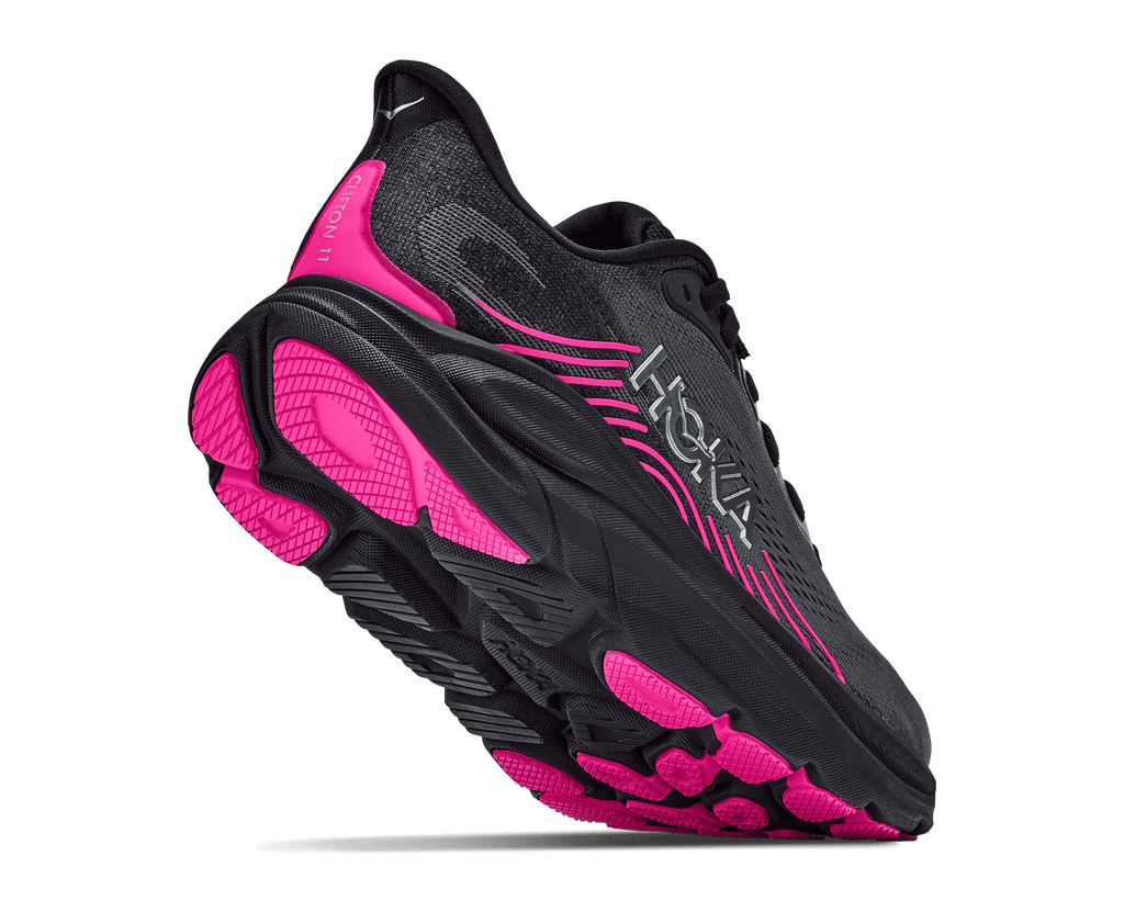 HOKA Women's Clifton 11 - BLACK / NEON DRAGONFRUIT