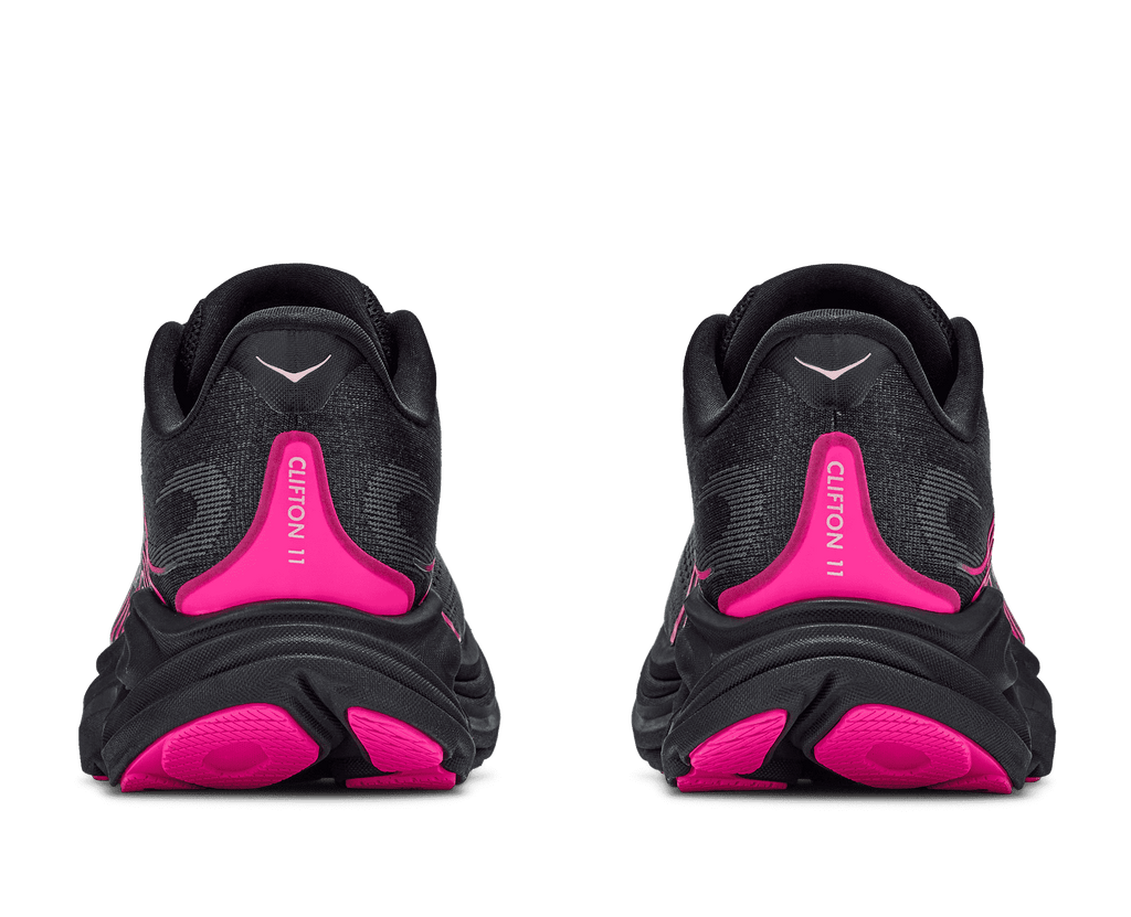 HOKA Women's Clifton 11 - BLACK / NEON DRAGONFRUIT