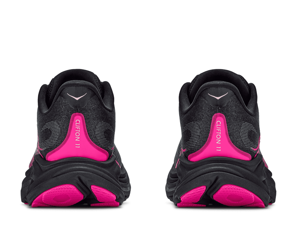 HOKA Women's Clifton 11 - BLACK / NEON DRAGONFRUIT