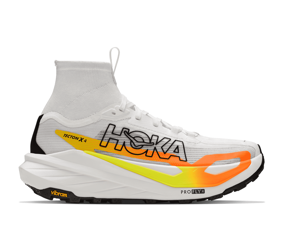 HOKA Women's Tecton X 4 - FROST / NEON TANGERINE