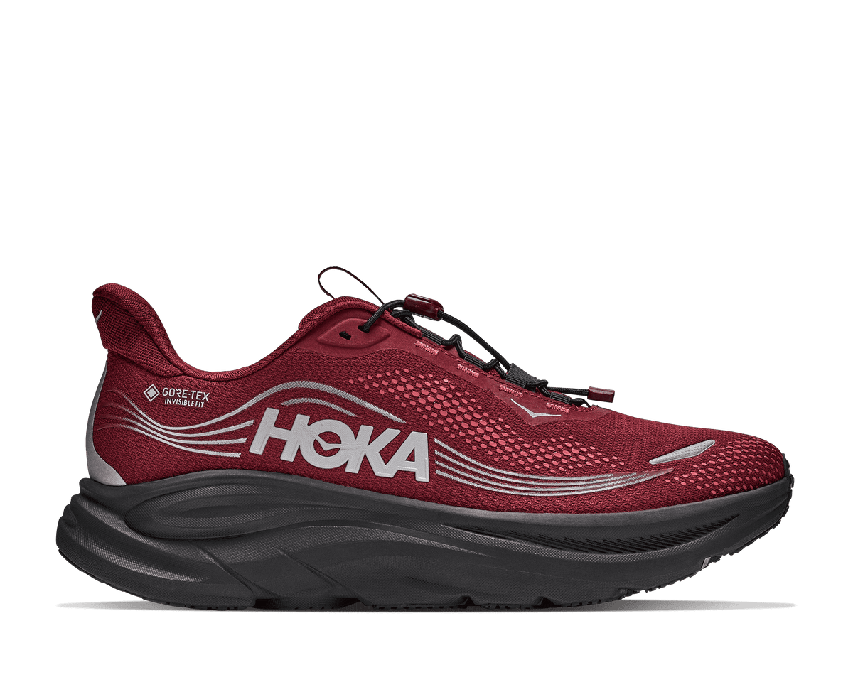 HOKA Men's Clifton 11 GTX - VARSITY BURGUNDY / CARBON BLACK (Wide)